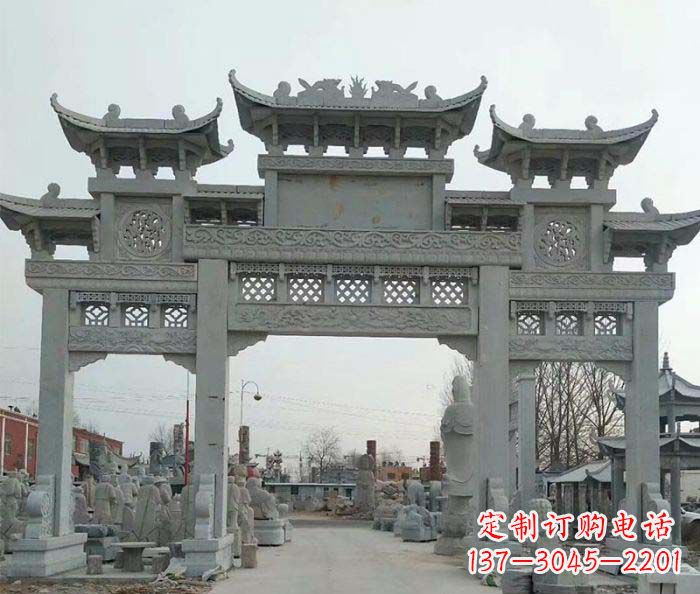 南京三门牌坊石雕,精美汉风石雕装饰景区