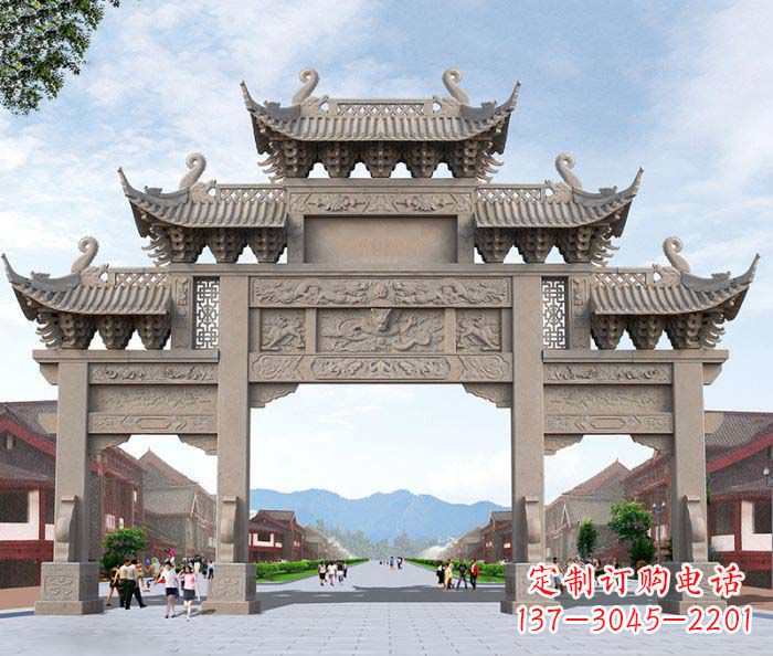 南京景区三门石雕牌楼 (3)