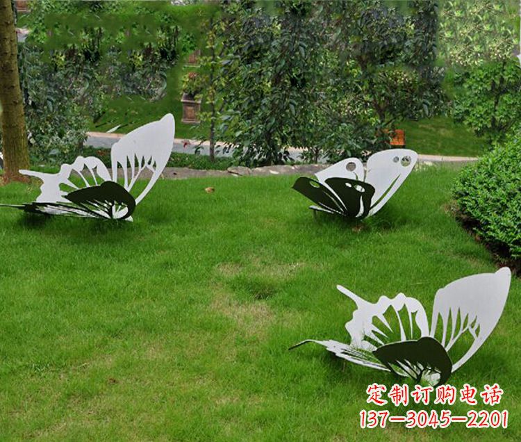 南京镜面不锈钢蝴蝶公园草坪动物雕塑摆件