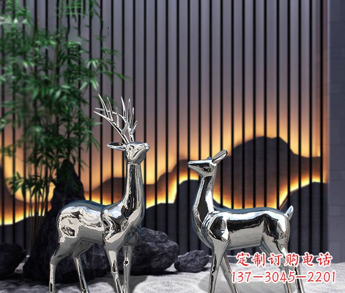 南京酒店镜面不锈钢梅花鹿雕塑