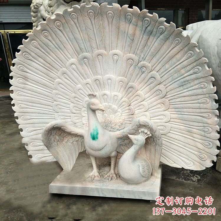南京汉白玉孔雀雕塑,传统工艺精致塑造