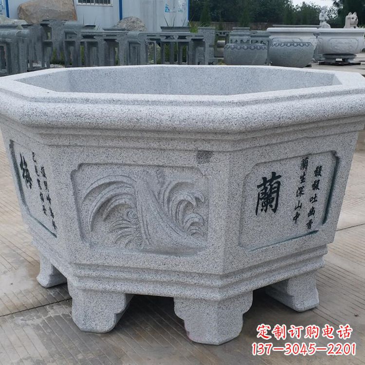 南京原木质材料的精美砂岩花盆雕塑