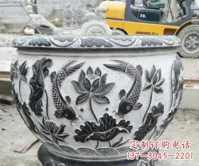 南京鲤鱼石浮雕水缸,清新雅致