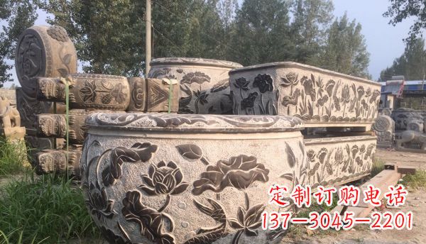 南京出类拔萃的丝绸石浮雕仿古圆水缸