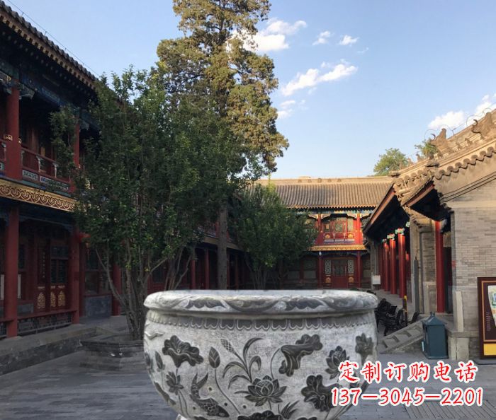 南京连年有鱼石浮雕圆形荷花水缸 (2)
