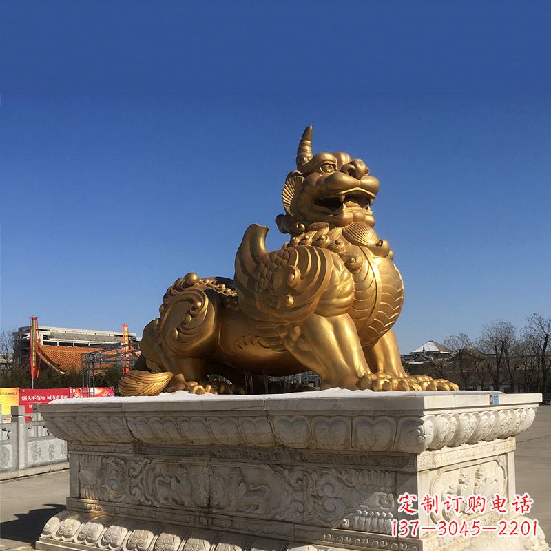 南京鎏金铜獬豸雕塑-给您的园林更多灵魂