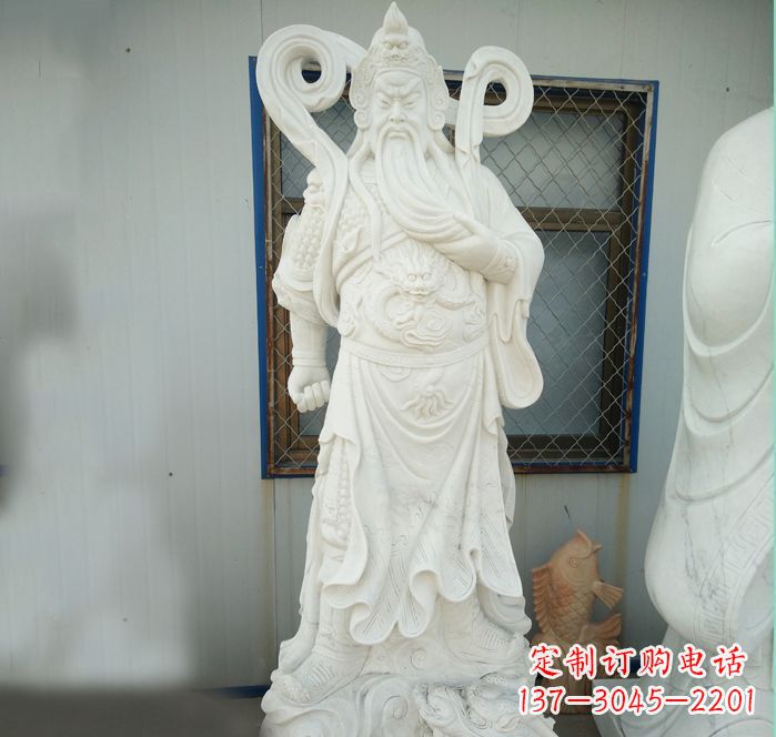 南京手工汉白玉关公雕塑