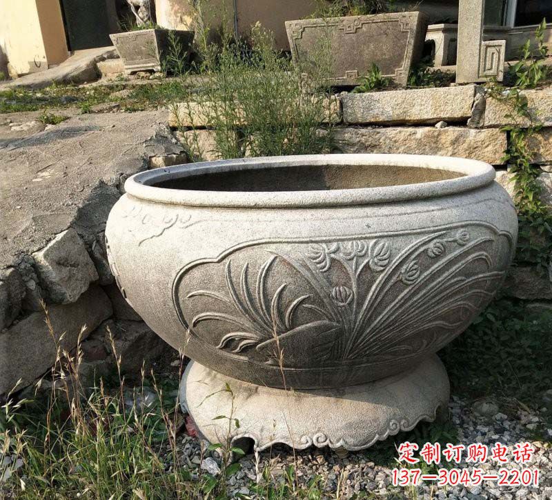 南京中领雕塑梅兰竹菊浮雕石水缸