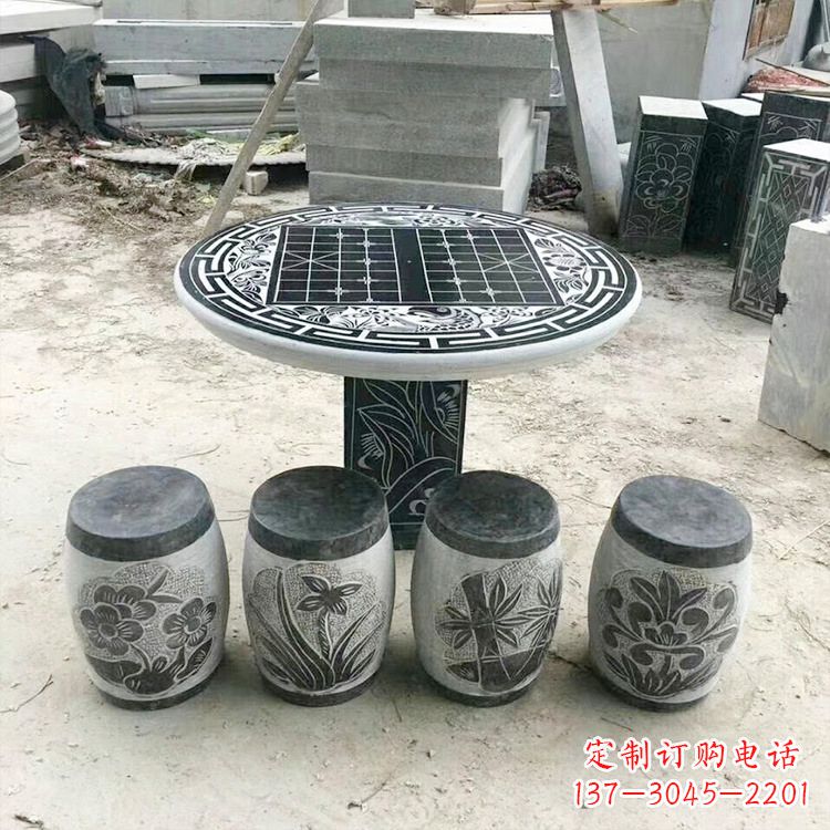 南京精美梅兰竹菊形石桌凳,无与伦比的艺术美感