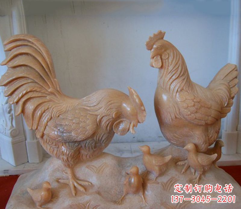 南京中领雕塑--精致石雕母子鸡动物雕塑