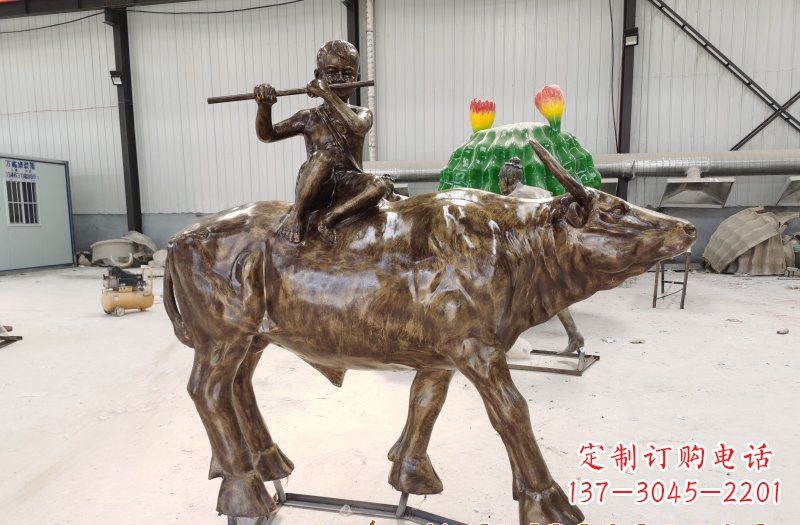 南京五大牧童骑牛铜雕塑
