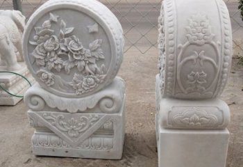 南京汉白玉牡丹花门墩雕塑