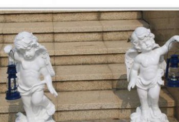 南京领雕塑-汉白玉小天使公园西方人物路灯石雕