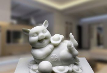 南京汉白玉动物雕塑，招财猪石雕精美装饰