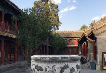 南京连年有鱼石浮雕圆形荷花水缸