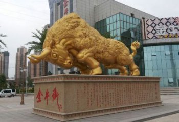 南京鎏金开荒牛铜雕像，城市街道景观动物雕塑