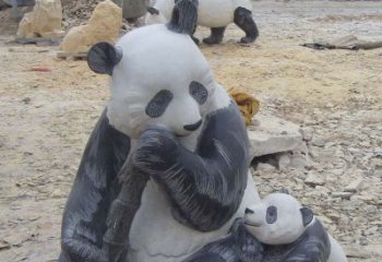 南京母子熊猫石雕仿真动物雕塑