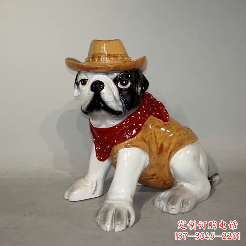南京任性可爱的牛仔造型斗牛犬雕塑