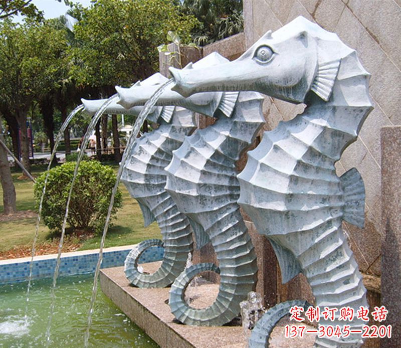 南京喷水海马石雕,精致美观的精灵马雕塑