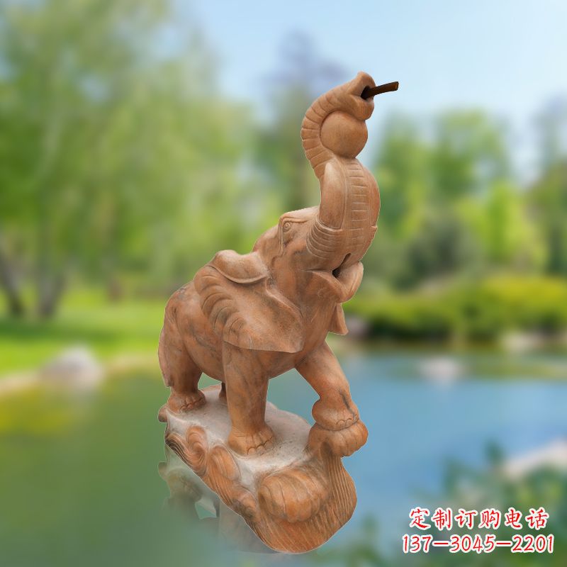 南京喷水小象晚霞红石雕