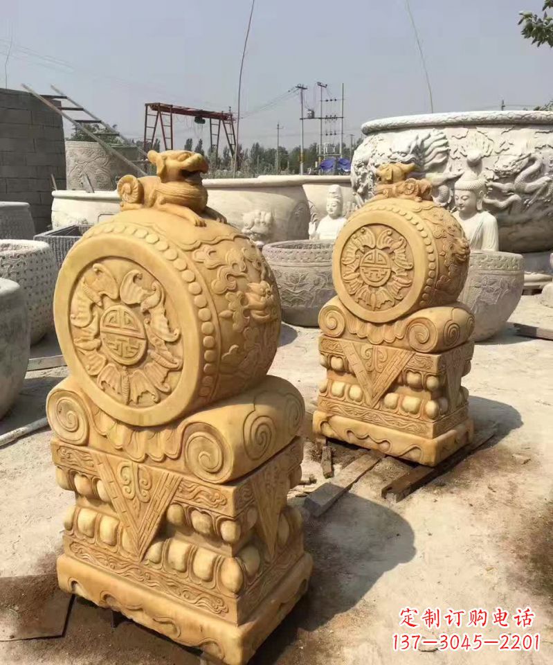 南京福瑞貔貅抱鼓石雕塑,传承中国古老文化