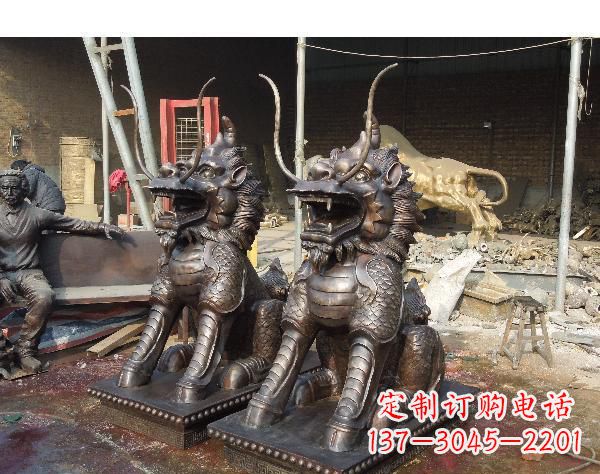 南京中领雕塑打造精美辟邪麒麟铜雕