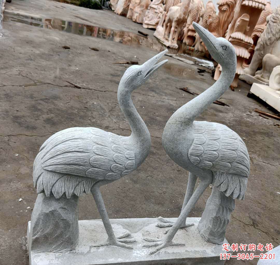 南京青石雕鹿竹松鹤