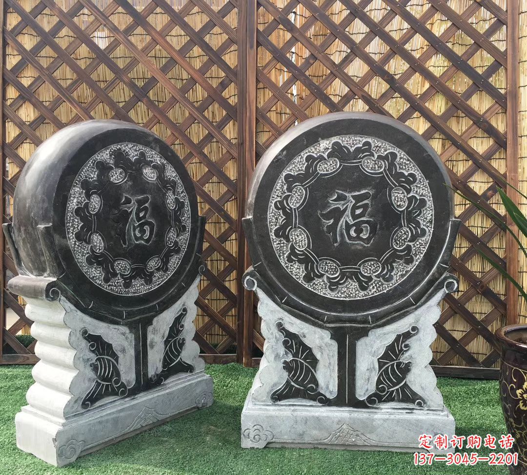 南京青石仿古福字抱鼓雕塑,让您的家园更加美观