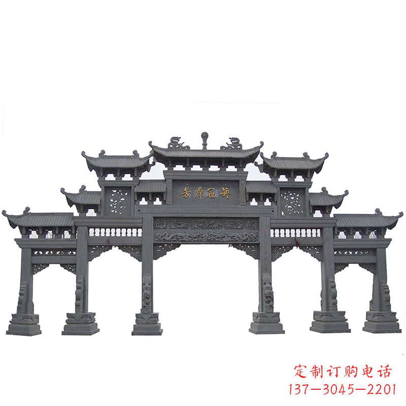 南京传承千年历史青石仿古五门石雕牌楼