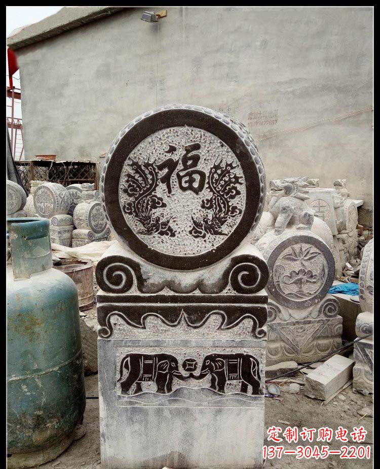 南京青石凤凰浮雕抱鼓石,精致历久弥新