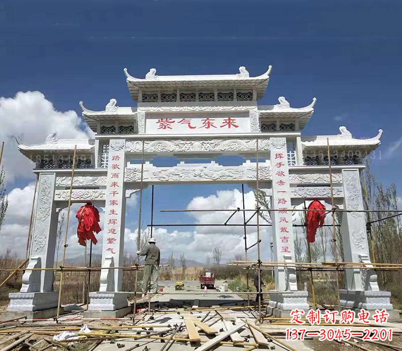南京青石简易石雕牌坊——牌坊雕塑定制