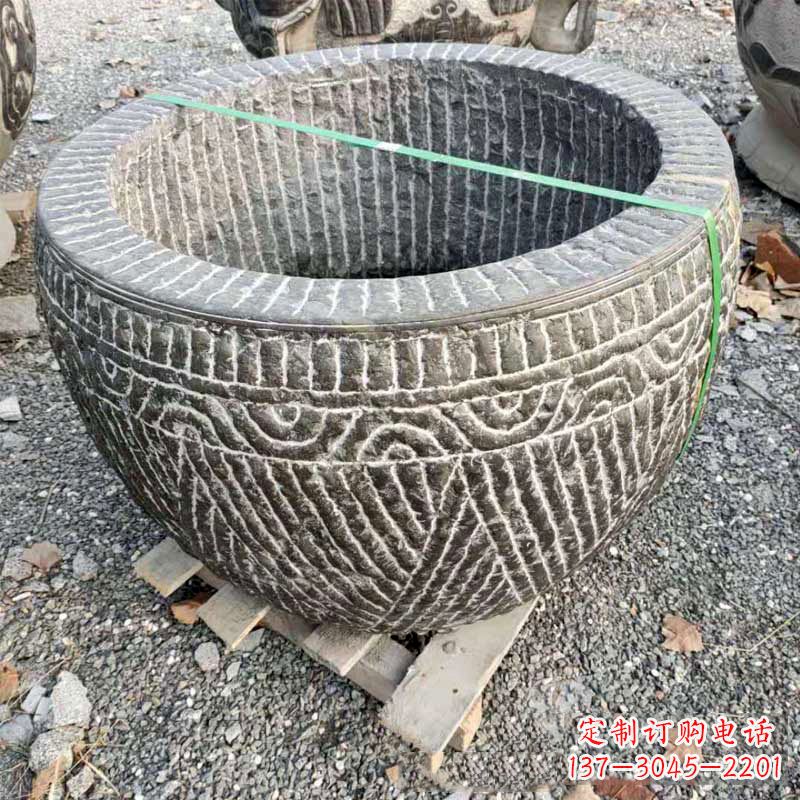 南京精美青石莲花水缸雕塑