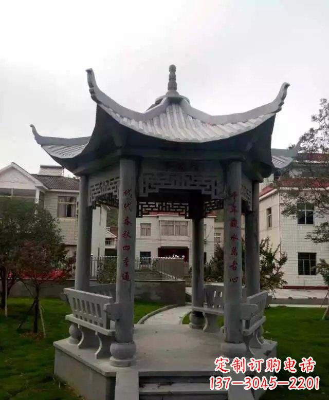 南京精美绝伦青石六角凉亭雕塑