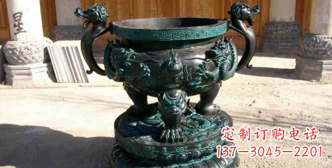 南京精美青铜祭祀圆香炉雕塑