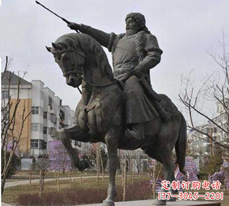 南京精致雕刻成吉思汗青铜骑马