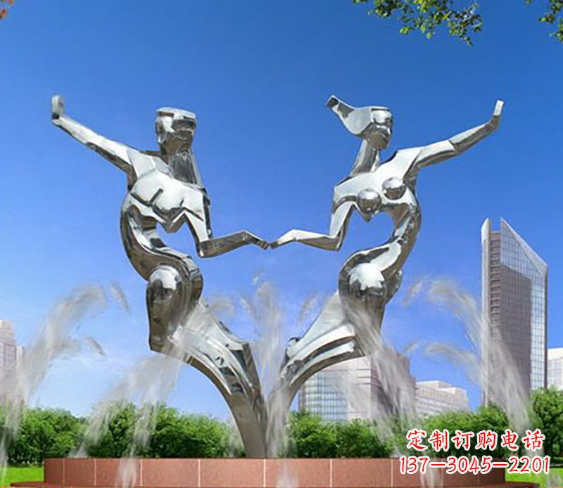 南京爱情镌刻,不锈钢抽象情侣雕塑