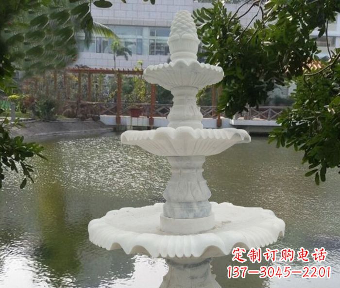 南京精致美观的三层喷泉汉白玉公园石雕