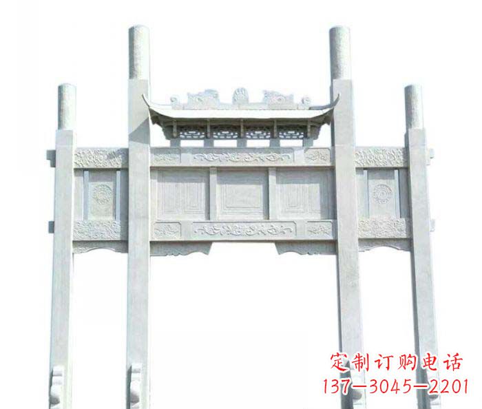 南京三门石雕牌坊定制精美牌坊雕塑