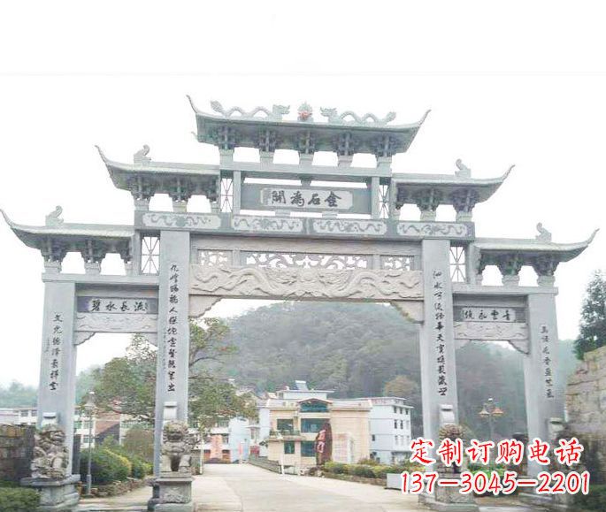 南京三门五楼石牌坊石雕——精美精致的多层次雕刻