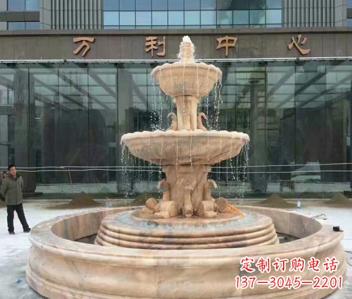 南京商场门口晚霞红三层欧式喷泉石雕