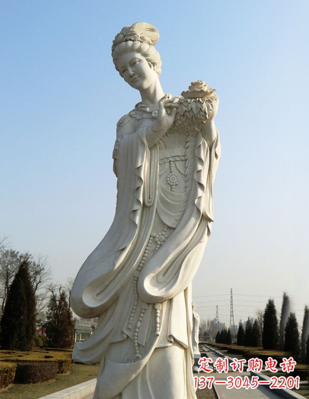南京古典美女雕塑——十二花神之四月牡丹杨玉环汉白玉