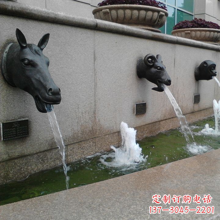 南京十二生肖兽首流水水景铜雕
