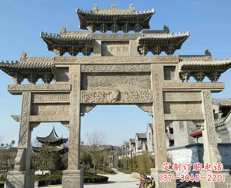 南京中领雕塑-把双主楼石雕楼牌坊定制出精美之美