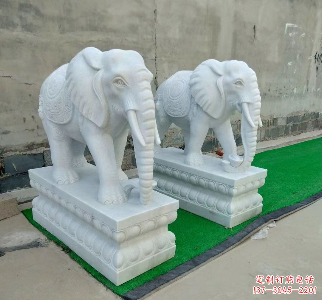 南京中领雕塑:精美大象汉白玉雕塑