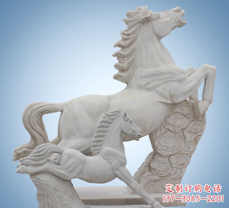 南京精致石质母子奔马雕塑