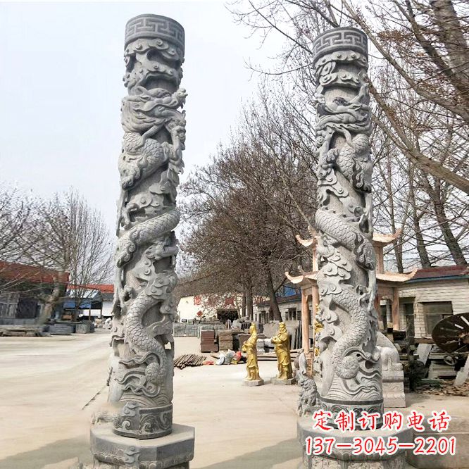 南京中领雕塑传统工艺制作精美石雕盘龙柱