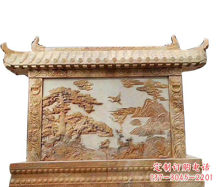 南京石浮雕晚霞红影壁石雕