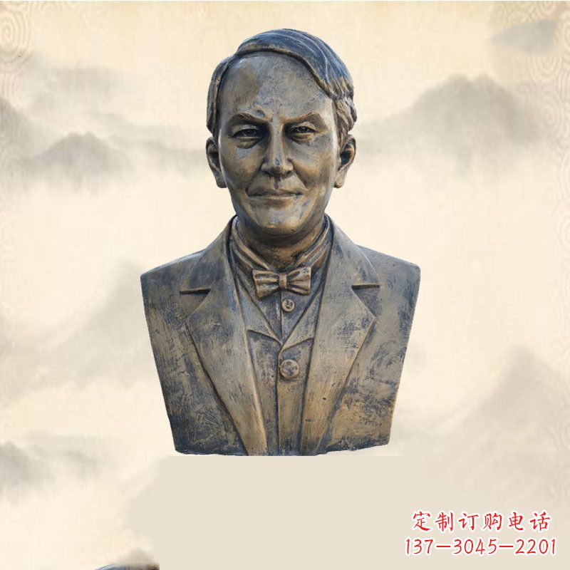南京世界名人爱迪生纯铜头像雕塑-学校校园名人系列雕塑