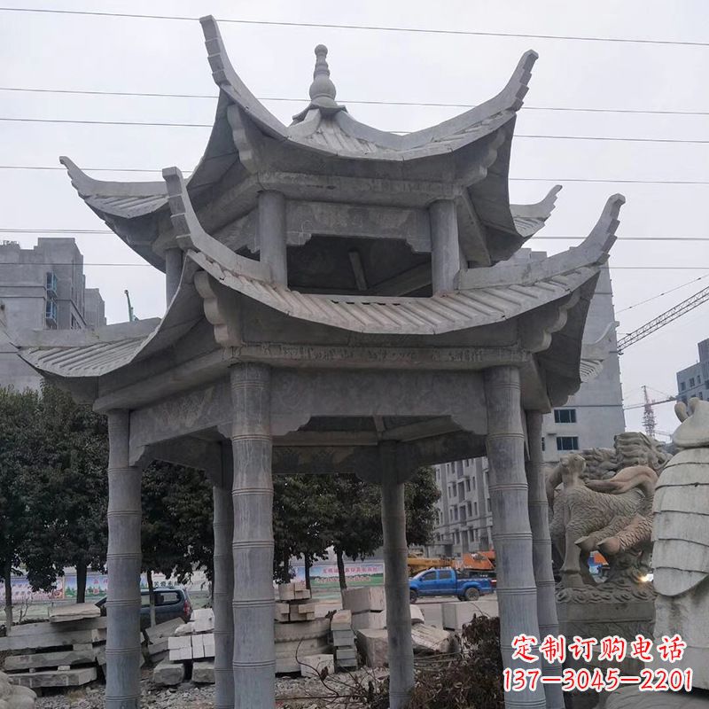 南京双层八角石雕凉亭