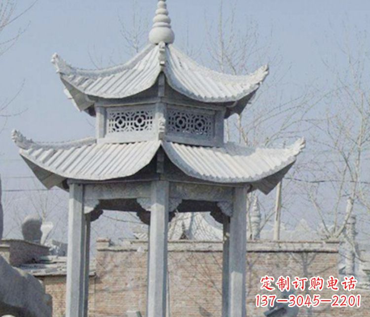 南京双层仿古六角凉亭石雕